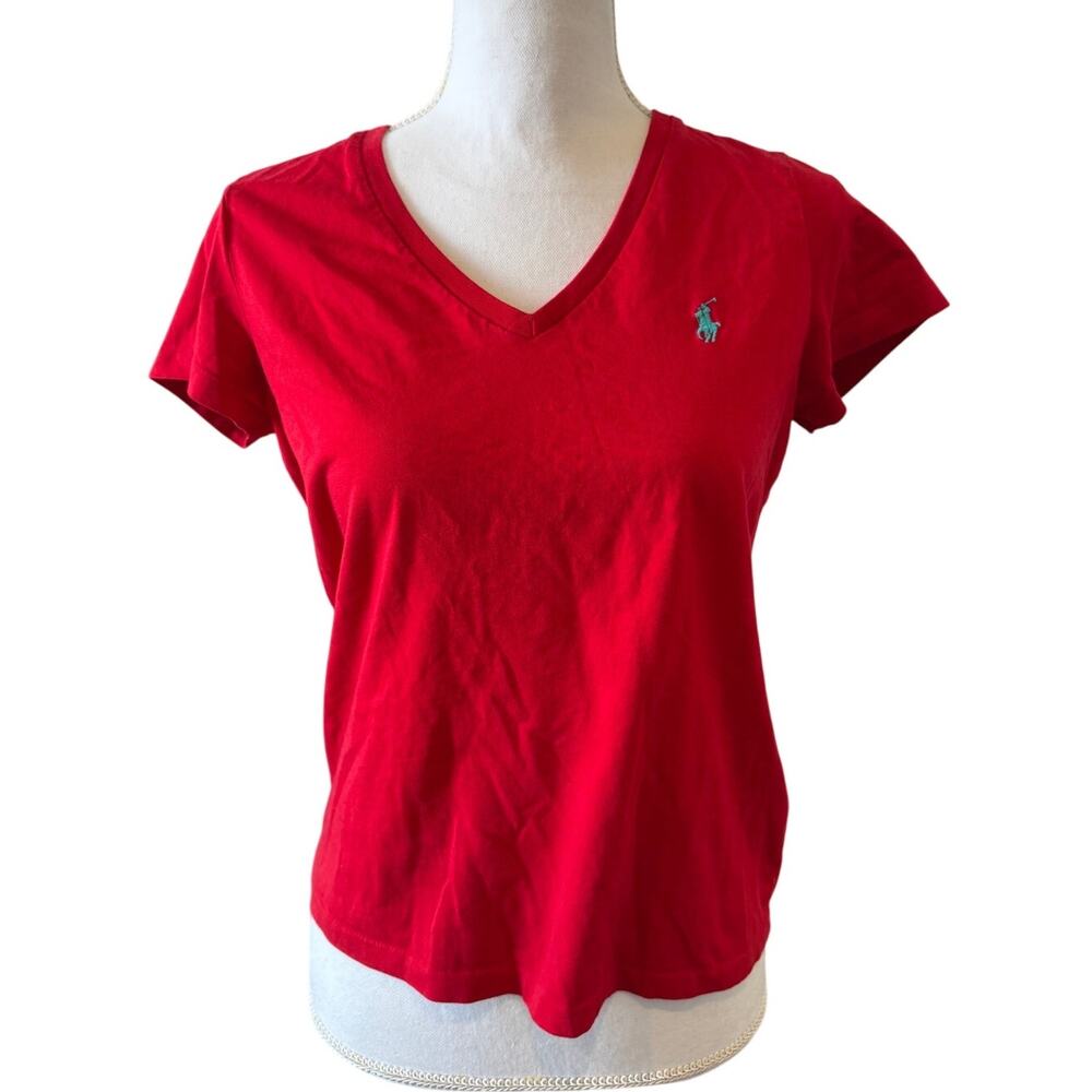 Ralph Lauren V Neck Short Sleeve T Shirt Red M